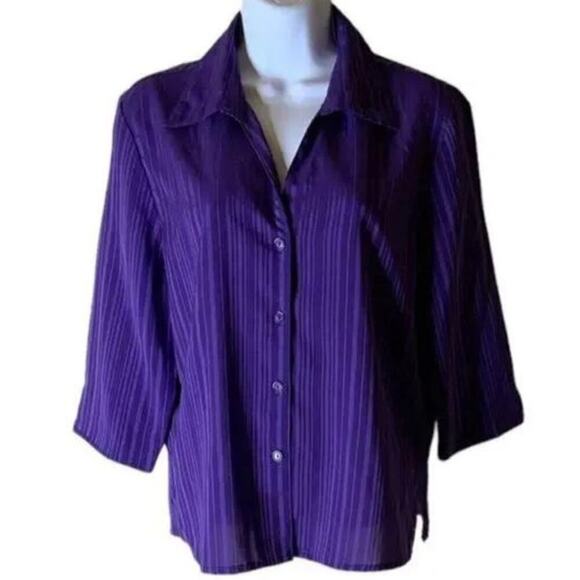 Vintage Joanna Petite Blouse Womens Size PM Button Front 3/4 Sleeves Stretch Top - Picture 3 of 7